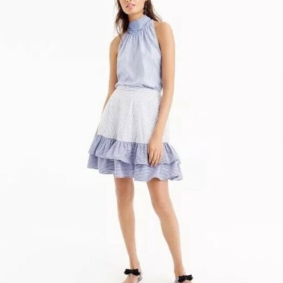 J. Crew 100% Cotton White & Blue Mini Ruffle Skirt - Picture 14 of 14